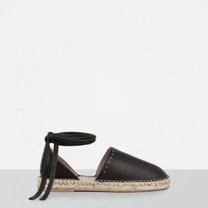 All Saints Black Leather Espadrilles Anke Tie Up Size 40